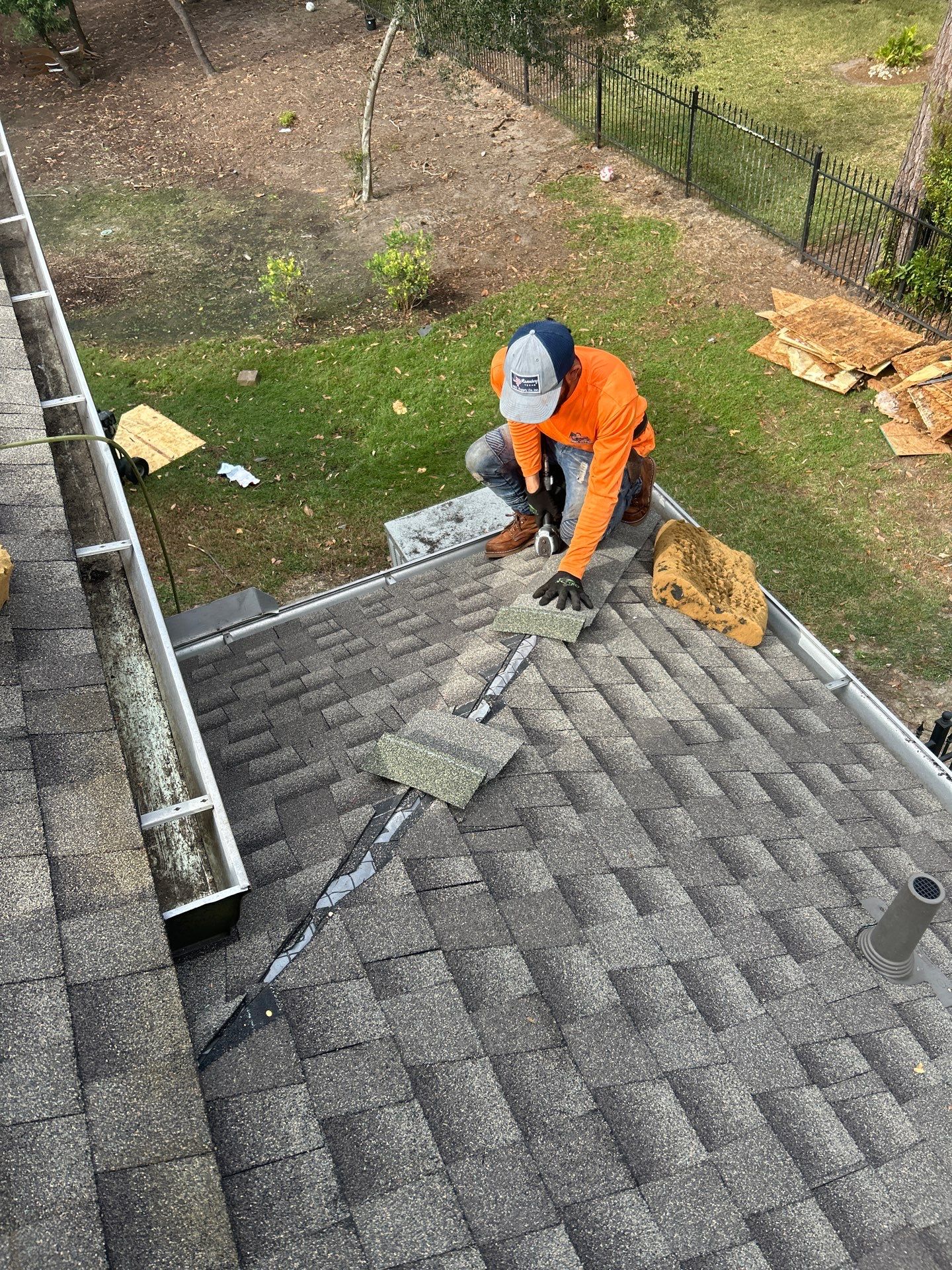 Pearland, TX shingle roof repair and ridge cap replacement after wind damage — local Houston roofer Roof Repair Services